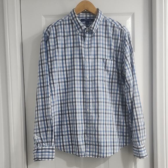 Classic Blue and White Plaid Men's Shirt - Picture 1 of 13